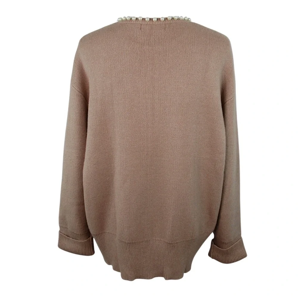 Pearl Trim Cardigan Open Hook-Front Ribbed Knit Long Sleeve Women’s Size XL
